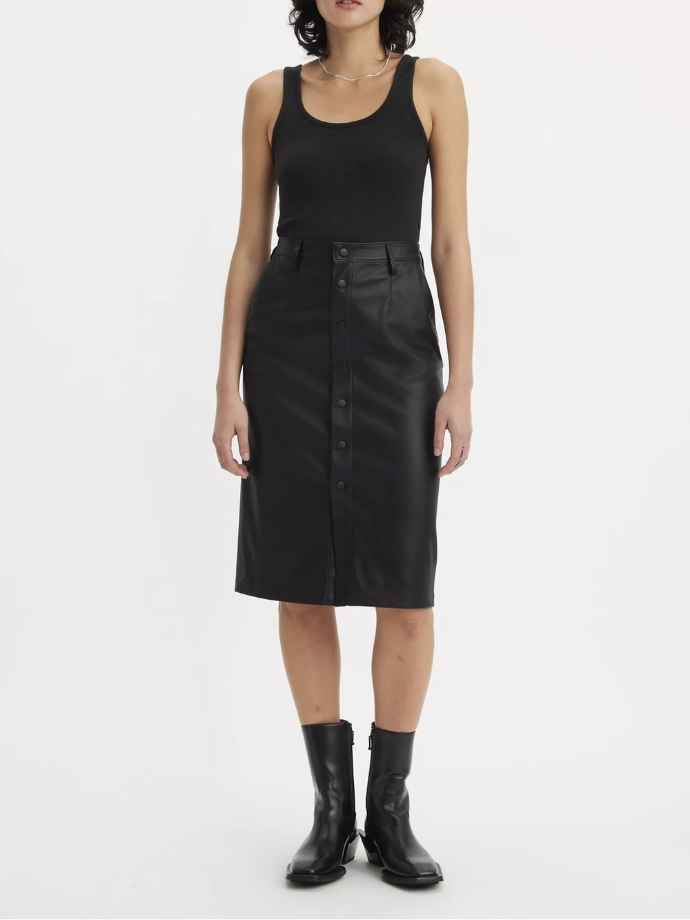Levi's Black Faux Leather Button-Front Midi Skirt
